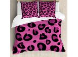 Abakuhaus Copripiumino Rosa Shocking, Pelle Di Leopardo, Antiacaro, Adatto A Chi Soffre Di Allergie, Con Federe, 200 Cm X 200 Cm - 80 X 80 Cm, Rosa Fucsia Nero