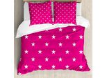 Set Copripiumino Abakuhaus Rosa Shocking, Motivo Simmetrico Con Stelle Bianche, Motivo Femminile, Bellissimo Motivo Retrò, 200 X 200 Cm + 80 X 80 Cm, Rosa E Bianco