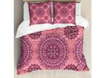 Abakuhaus Set Copripiumino Viola Mandala, Arte Antica In Filigrana Ispirata All'etnico BohéMien Kitsch Orientale, 155 X 220 Cm + 80 X 80 Cm, Fucsia E Rosso Corallo
