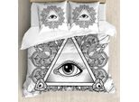 Abakuhaus Set Copripiumino Auge, Simbolo Tatuaggio Occhio Onniveggente Vintage Con Mandala Boho Providence Spirit Occultismo, 200 X 200 Cm + 80 X 80 Cm, Bianco Nero