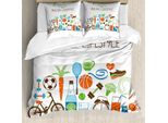 Set Copripiumino Abakuhaus Fitness, Tema Salute Athletic Energetic Life Routine Wellness Attrezzatura Da Palestra Verdure, 155 X 220 Cm + 80 X 80 Cm, Multicolore