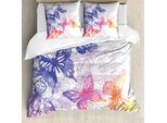 Abakuhaus Copripiumino Acquerello, Farfalle Fantasia, Antiacaro, Adatto A Chi Soffre Di Allergie, Con Federe, 155 Cm X 220 Cm - 80 X 80 Cm, Viola Blu Arancione Rosa
