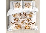 Abakuhaus Fleur De Lis Copripiumino, Fiori, Antiacaro, Adatto A Chi Soffre Di Allergie, Con Federe, 155 Cm X 220 Cm - 80 X 80 Cm, Marrone Bianco