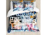 Set Copripiumino Abakuhaus Fitness, Collezione Dedicata Alla Salute, Al Benessere, All'aerobica E Allo Sport Su Sfondo Vintage, 155 X 220 Cm + 80 X 80 Cm, Multicolore