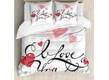 Abakuhaus Set Copripiumino "Ti Amo"", Illustrazione Scritta A Mano Calligrafia Swirly Con Cuori Rosa E Rossi, 200 X 200 Cm + 80 X 80 Cm, Multicolore"
