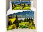 Abakuhaus Copripiumino Paesaggio, Lago Mattutino D'estate, Antiacaro Adatto A Chi Soffre Di Allergie Con Federe, 200 Cm X 200 Cm - 80 X 80 Cm, Verde, Blu, Giallo