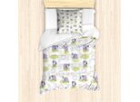 Set Copripiumino Abakuhaus Per Asilo Nido, Graziosi Pecorelle Con Nuvole A Pois Happy Children Friendly Print, 135 X 200 Cm + 80 X 80 Cm, Lavanda