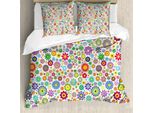 Set Copripiumino Abakuhaus, Grazioso Motivo Floreale Hippie Pacifista Con Fiori Sbocciati, Petali, Bellezza, Stagione Gioiosa, 155 X 220 Cm + 80 X 80 Cm, Multicolore