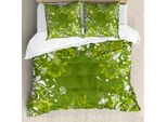Abakuhaus Set Copripiumino Verde, Decorazioni Floreali Astratte, Foglie Artistiche Ispirate Alla Natura, 155 X 220 Cm + 80 X 80 Cm, Verde Mela Verde Felce