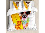 Abakuhaus Cavalca L'onda Copripiumino, Surf Dog Glasses, Antiacaro, Adatto A Chi Soffre Di Allergie, Con Federe, 155 Cm X 220 Cm - 80 X 80 Cm, Multicolore
