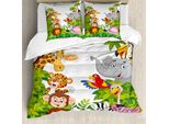 Abakuhaus Copripiumino Per Asilo Nido, Cartoon Zoo Mascots, Antiacaro, Adatto A Chi Soffre Di Allergie, Con Federe, 200 Cm X 200 Cm - 80 X 80 Cm, Multicolore