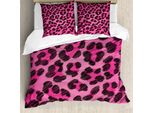Set Copripiumino Per Camera Da Letto Abakuhaus Teen, Vivace Motivo Leopardato Alla Moda, Colori Moderni, Selvaggi E Sexy, 155 X 220 Cm + 80 X 80 Cm, Magenta E Nero