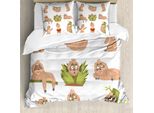 Abakuhaus Copripiumino Pigro, Vari Animali, Antiacaro, Adatto A Chi Soffre Di Allergie, Con Federe, 200 Cm X 200 Cm - 80 X 80 Cm, Marrone Chiaro Verde