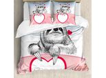 Abakuhaus Copripiumino Sloth, Romantico Sloth In Love, Antiacaro, Adatto A Chi Soffre Di Allergie, Con Federe, 200 Cm X 200 Cm - 80 X 80 Cm, Rosa Azzurro Nero