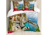 Abakuhaus Italia Copripiumino, Cinque Terre Spiaggia-Costa, Antiacaro Adatto A Chi Soffre Di Allergie Con Federe, 200 Cm X 200 Cm - 80 X 80 Cm, Multicolore