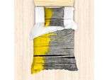 Set Copripiumino Abakuhaus Giallo, Vecchia Tavola Di Legno Con Effetto Spazzolato Giallo, Motivo Rustico Con Foto, 135 X 200 Cm + 80 X 80 Cm, Giallo Grigio