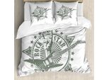 Set Copripiumino Abakuhaus Con Chitarra, Stelle Con Rock Sign, Design Monocromatico Con Strumenti Musicali, Rockstar Life Singing, 155 X 220 Cm + 80 X 80 Cm, Grigio Chiaro Bianco