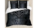 Abakuhaus Set Copripiumino Grigio Scuro, Decorazioni Ispirate Al Damasco Vintage, Volute Vittoriane Artistiche, 155 X 220 Cm + 80 X 80 Cm, Grigio Scuro, Nero, Marrone