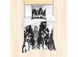 Abakuhaus Set Copripiumino Bianco E Nero, Bosco Estivo Con Sagome Di Pini, Abeti E Cespugli, 135 X 200 Cm + 80 X 80 Cm, Grigio Scuro Bianco Grigio
