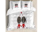 Abakuhaus Copripiumino, Coppia, Stile Cartoon, Antiacaro, Adatto A Chi Soffre Di Allergie, Con Federe, 200 Cm X 200 Cm - 80 X 80 Cm, Scarlet Cocoa Grey