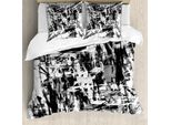 Abakuhaus Copripiumino Bianco E Nero, Grafica Grunge, Antiacaro, Adatto A Chi Soffre Di Allergie, Con Federe, 155 Cm X 220 Cm - 80 X 80 Cm, Nero Bianco Grigio