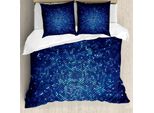 Abakuhaus Set Copripiumino Blu, Mosaico Geometrico Digitale, Prospettiva, Profondità, Pixel Art, Grafica, 155 X 220 Cm + 80 X 80 Cm, Azzurro Pallido, Blu Navy