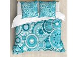 Set Copripiumino Abakuhaus, Motivo Tribale Hippie Etnico Con Petali Di Fiori E Mandala, Stampa Tradizionale, 200 X 200 Cm + 80 X 80 Cm, Turchese Verde Acqua Bianco