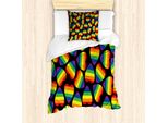 Abakuhaus Set Copripiumino Stolz, Cuori Colorati A Strisce Arcobaleno Su Sfondo Nero Con Stampa Gay Pride, 135 X 200 Cm + 80 X 80 Cm, Multicolore