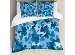 Set Copripiumino Abakuhaus Camo, Composizione Colorata Con Motivi Astratti In Tonalità Blu Scuro E Chiaro, 200 X 200 Cm + 80 X 80 Cm, Blu E Azzurro