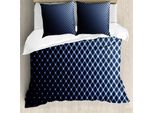 Abakuhaus Copripiumino Blu Scuro, Motivo A Quadri, Antiacaro, Adatto A Chi Soffre Di Allergie, Con Federe, 155 Cm X 220 Cm - 80 X 80 Cm, Blu Scuro E Bianco