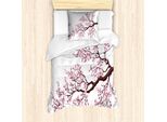 Set Copripiumino Giapponese Abakuhaus, Ramo Di Un Albero Di Sakura In Fiore, Motivo Digitale A Tema Primavera Con Fiori Di Ciliegio, 135 X 200 Cm + 80 X 80 Cm, Rosa Marrone Scuro