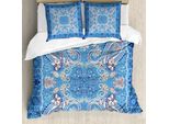 Set Copripiumino Abakuhaus Paisley, Classico Motivo Floreale Orientale Decorativo Con Stampa Stilizzata, 200 X 200 Cm + 80 X 80 Cm, Blu Navy, Azzurro Cielo, Bianco
