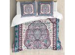 Abakuhaus Set Copripiumino Etnico, Motivo Mandala Paisley Orientale Asiatico, 200 X 200 Cm + 80 X 80 Cm, Rosa Pallido Lilla