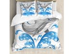 Abakuhaus Set Copripiumino Con Animali Marini, Delfino Che Salta, Personaggi Animali, Stile Cartoon, Spruzzi D'acqua, Estate Dei Bambini, 155 X 220 Cm + 80 X 80 Cm, Blu Grigio
