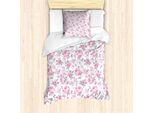Abakuhaus Set Copripiumino Shabby Flora, Rose Rosa Con Foglie Grigie, Piante Da Giardino, Fiori Primaverili, 135 X 200 Cm + 80 X 80 Cm, Rosa Pallido, Bianco, Grigio