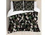 Abakuhaus Copripiumino Camo, Motivo Digitale Pixelato, Antiacaro, Adatto A Chi Soffre Di Allergie, Con Federe, 155 Cm X 220 Cm - 80 X 80 Cm, Verde Militare, Beige, Marrone