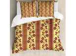 Abakuhaus Copripiumino Con Fiori, Fiori Rossi Su Strisce, Antiacaro, Adatto A Chi Soffre Di Allergie, Con Federe, 200 Cm X 200 Cm - 80 X 80 Cm, Giallo Bordeaux