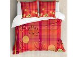 Abakuhaus Copripiumino Con Fiori, Tartan Con Fiori A Ombrella, Antiacaro, Adatto A Chi Soffre Di Allergie, Con Federe, 155 Cm X 220 Cm - 80 X 80 Cm, Giallo, Scuro, Corallo