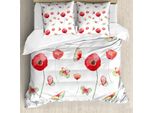 Set Copripiumino Abakuhaus Con Motivo Floreale, Stampa Vintage Con Papaveri E Farfalle, Tema Romantico, 200 X 200 Cm + 80 X 80 Cm, Cocco E Rosso