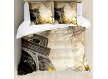 Abakuhaus Set Copripiumino Torre Eiffel, Foglie Che Cadono In Amore Romantico Stampa Autunnale, 200 X 200 Cm + 80 X 80 Cm, Beige Coke Grigio