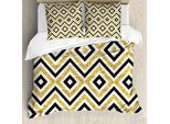 Abakuhaus Copripiumino Geometrico, Design Contemporaneo, Antiacaro, Adatto A Chi Soffre Di Allergie, Con Federe, 155 Cm X 220 Cm - 80 X 80 Cm, Bianco, Nero E Giallo