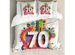 Abakuhaus 70° Compleanno Copripiumino, Motivo Geometrico, Antiacaro, Adatto A Chi Soffre Di Allergie, Con Federe, 200 Cm X 200 Cm - 80 X 80 Cm, Multicolore