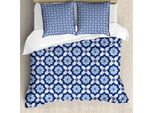 Abakuhaus Copripiumino Indigo, Dettagli Floreali, Antiacaro, Adatto A Chi Soffre Di Allergie, Con Federe, 155 Cm X 220 Cm - 80 X 80 Cm, Turchese Blu Scuro