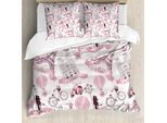 Abakuhaus Copripiumino Torre Eiffel, Luna Di Miele A Parigi, Antiacaro, Adatto A Chi Soffre Di Allergie, Con Federe, 155 Cm X 220 Cm - 80 X 80 Cm, Rosa Pallido Bianco