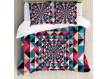 Abakuhaus Set Copripiumino Contemporaneo, Effetto Patchwork Moderno Con Stampa Composita Retrò Colorata, 155 X 220 Cm + 80 X 80 Cm, Multicolore