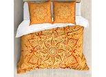 Set Copripiumino Abakuhaus Lotus, Mandala Spirituale Con Girasoli, Colori Caldi E Culturali, Amici Buddisti, 155 X 220 Cm + 80 X 80 Cm, Arancione