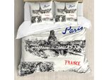 Abakuhaus Set Copripiumino Torre Eiffel, Parigi Silhouette Classica Illustrazione Paesaggistica, 155 X 220 Cm + 80 X 80 Cm, Nero Crema