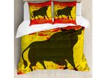 Abakuhaus Copripiumino Spagnolo, Sagoma Di Toro Su Bandiera, Antiacaro, Adatto A Chi Soffre Di Allergie, Con Federe, 200 Cm X 200 Cm - 80 X 80 Cm, Giallo Vermiglio Umbra