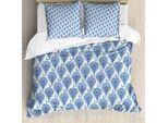 Abakuhaus Copripiumino Indigo, Motivo Paisley Orientale A Gocce Di Pioggia, Antiacaro E Anallergico, Con Federe, 155 Cm X 220 Cm - 80 X 80 Cm, Turchese Blu Navy