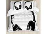 Abakuhaus Copripiumino Musicale, Cuffie Grunge Divertenti, Antiacaro, Adatto A Chi Soffre Di Allergie, Con Federe, 200 Cm X 200 Cm - 80 X 80 Cm, Nero Grigio Chiaro